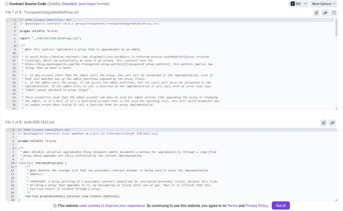 Contract Source Code for the proxy