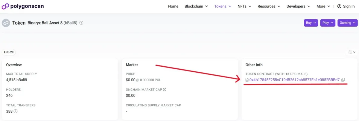 click on the smart contract hyperlink under "Token Contract"