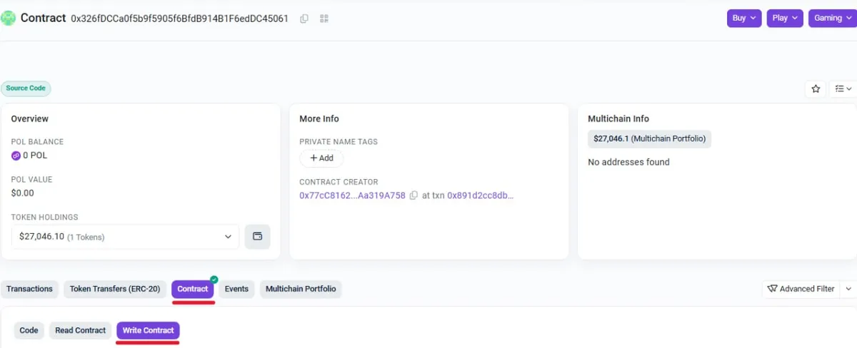 Open the "Contract" tab and select "Write as Proxy"