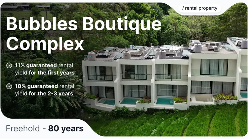 Complexe Bubbles avec vue sur les rizieres : investissez dans l'immobilier a Bali avec 11 % de rendement locatif garanti sur 3 ans