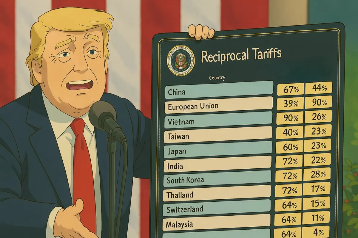 Trump reciprocal tariffs in ghibli style