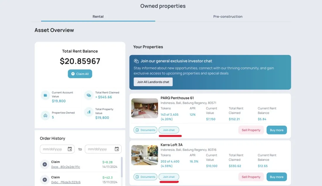 links to token holder chats