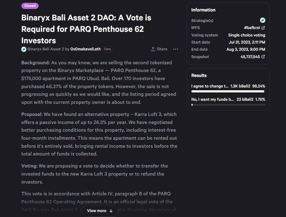  PARQ Penthouse 62 DAO Vote